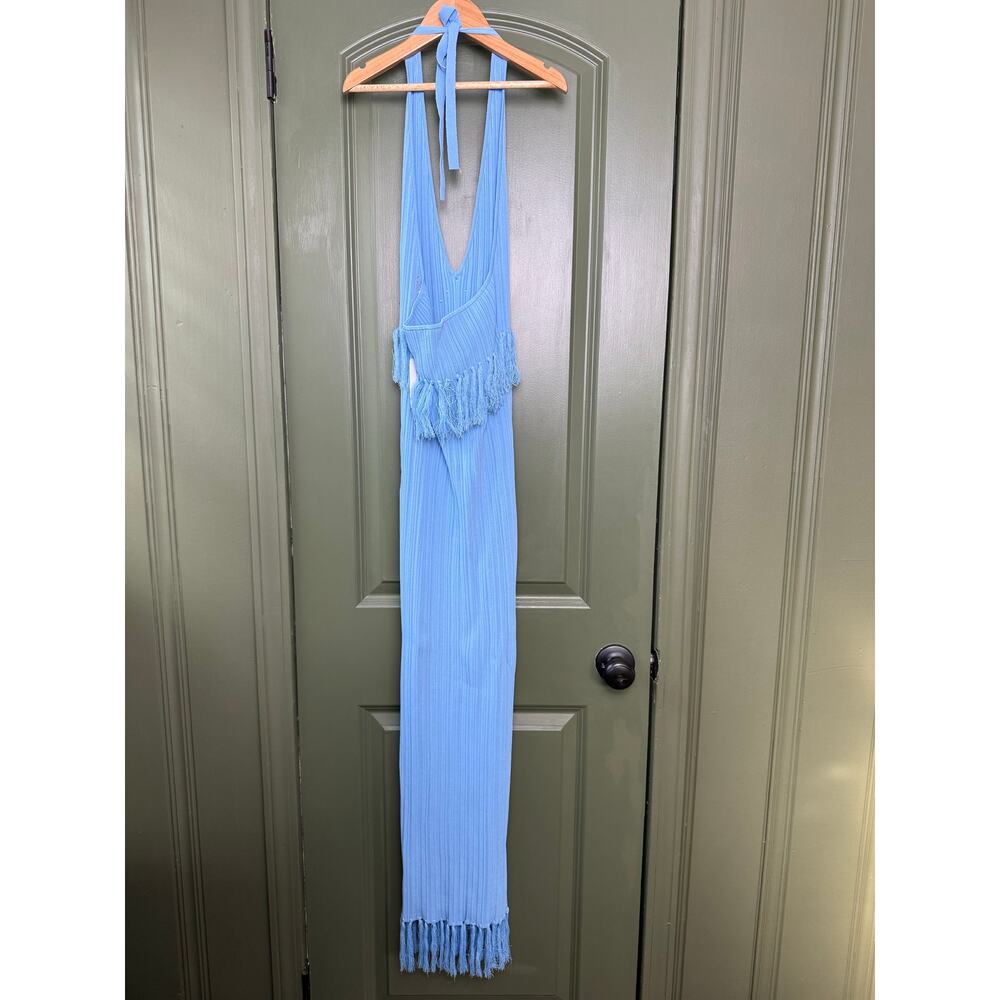NWT Saylor Lumira Pleat Knit Fringe Midi Boho Resort Dress Cornflower Blue Small - Picture 4 of 5